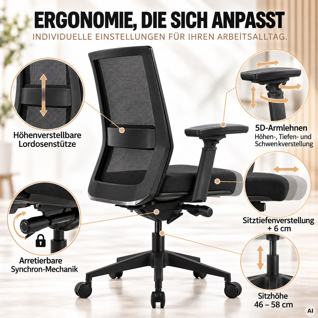 Tivoli - Ergonomischer Netz-Schreibtischstuhl