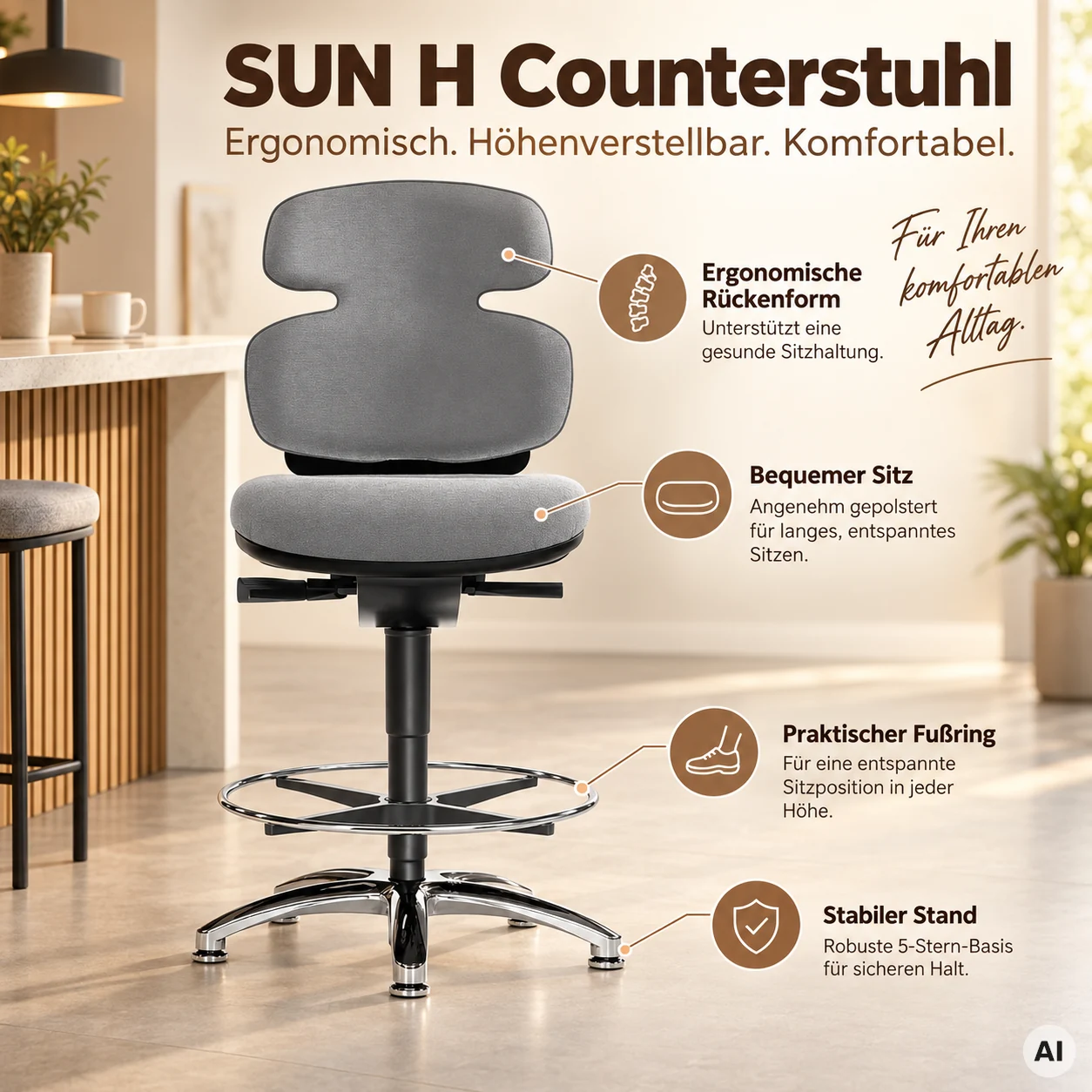 Sun H - Feng Shui Counterstuhl mit Fußring