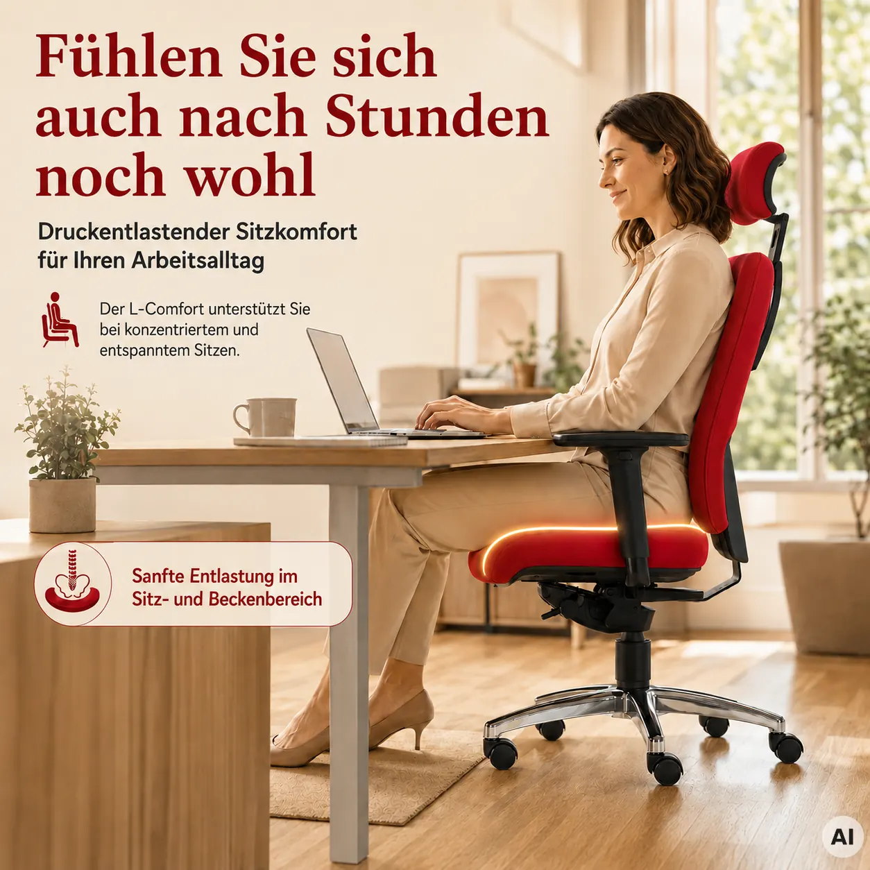 Lady Comfort L mit Kopfstütze - Bürostuhl für Frauen