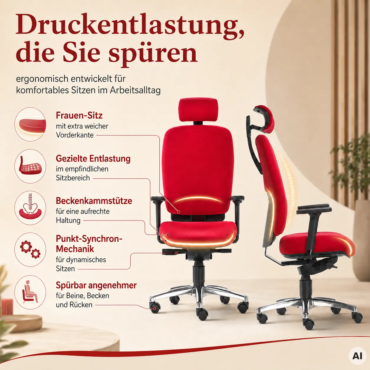 Lady Comfort L mit Kopfstütze - Bürostuhl für Frauen